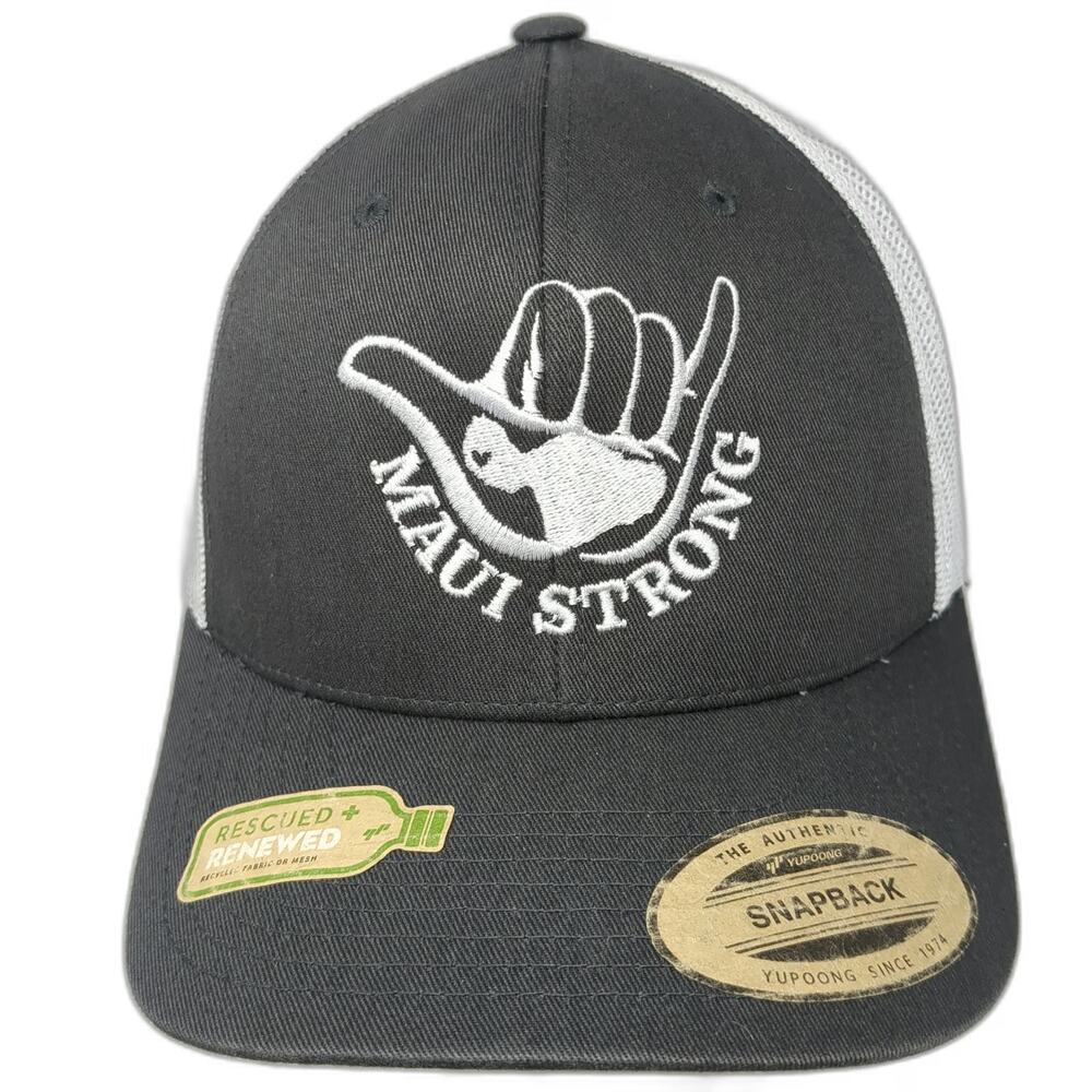 Kai Aloha Trucker Hat Gray One Size Maui Strong Shaka Logo Recycled Snapback